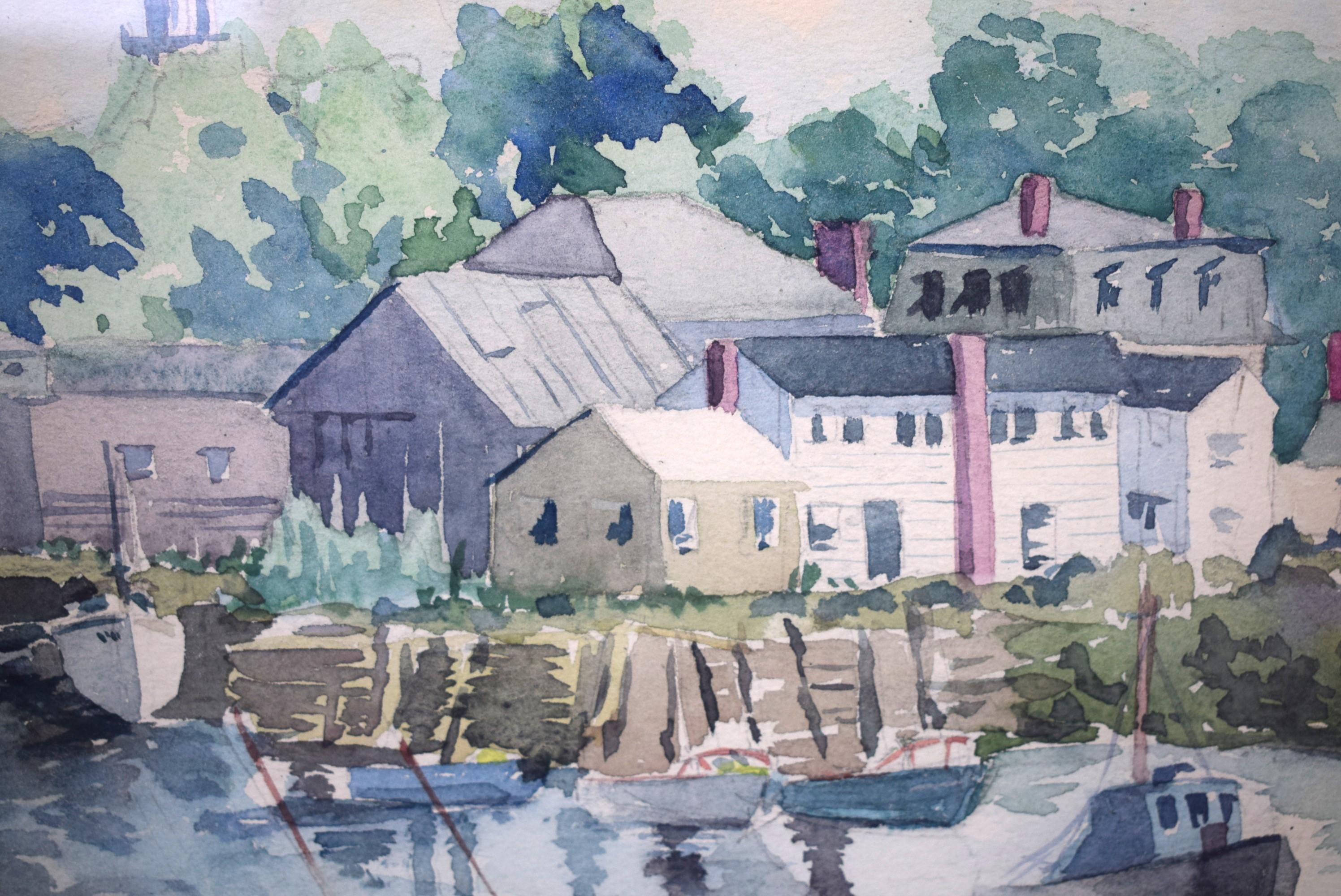 Nantucket Harbor Scene 1958 Watercolor For Sale 2