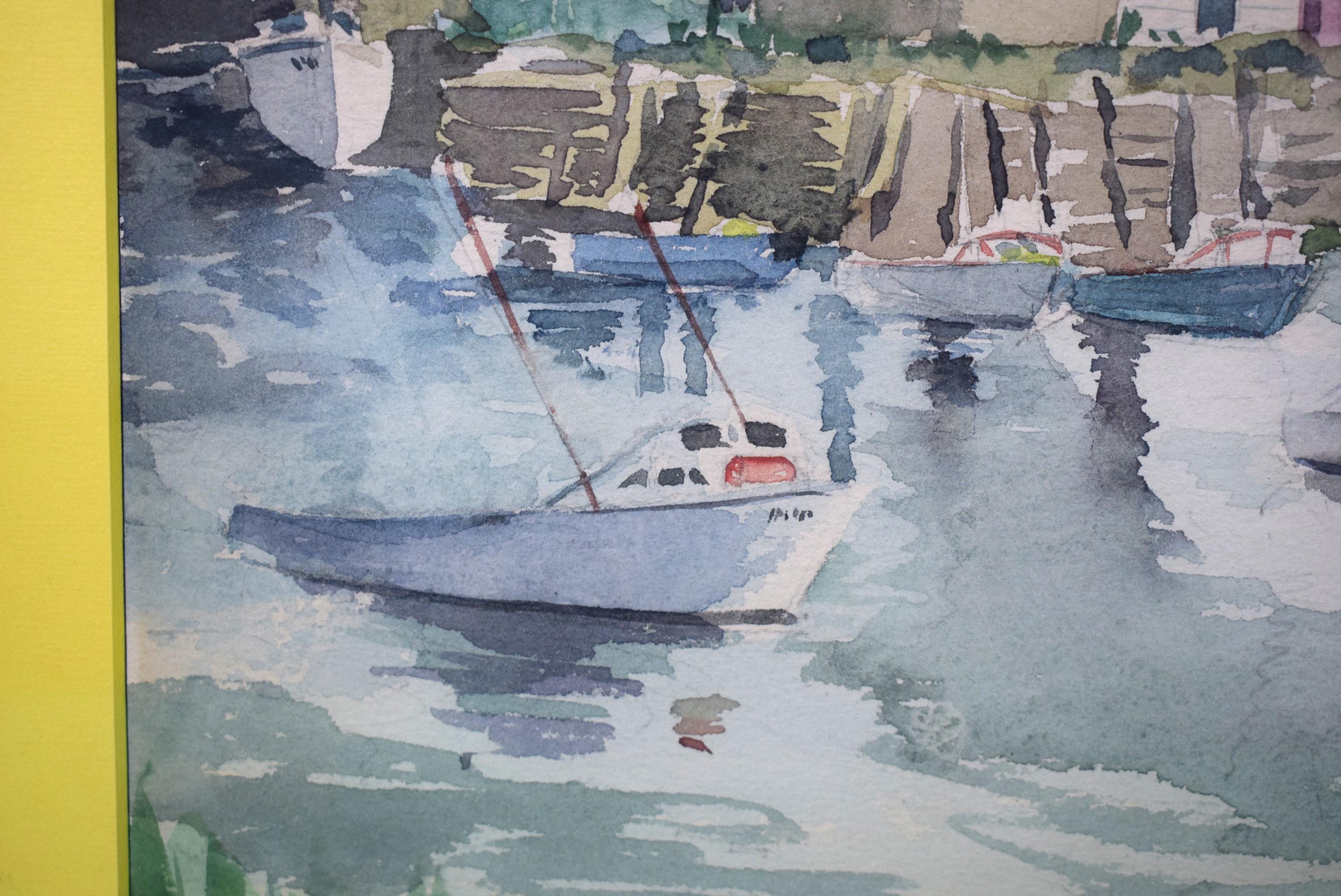 Nantucket Harbor Scene 1958 Watercolor For Sale 3