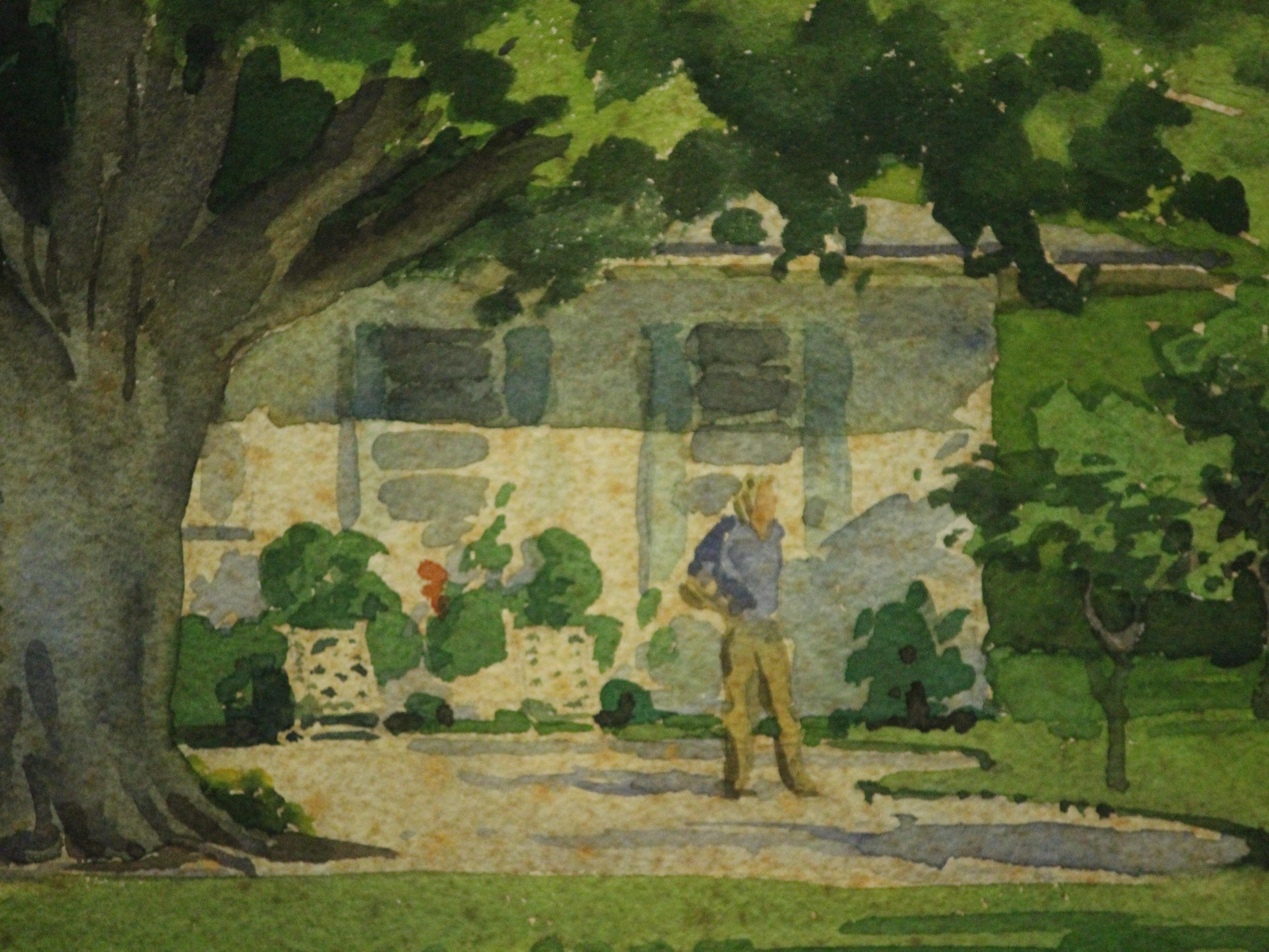 „Tropische Residenz mit Banyan-Baum“, Aquarell von Deane Keller, ca. 1967 im Angebot 1