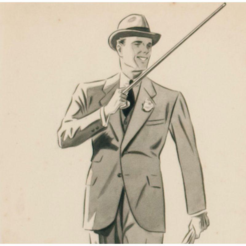 Charmantes Aquarell aus den 1930er Jahren, das einen adretten, elegant gekleideten Herrn zeigt, der auf einer Rennbahn spazieren geht

Art Sz: 13 3/8 