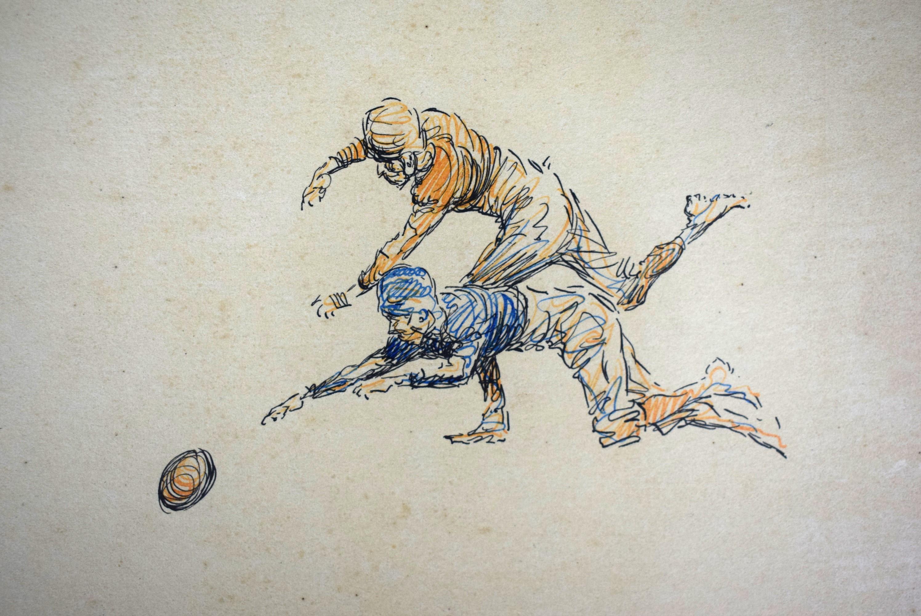 Pen & Ink Drawing Of Football Scenes By Paul Brown For Sale 3