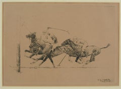 "Paul Brown 3 Polo Players Attacking Goal Drypoint Etching"