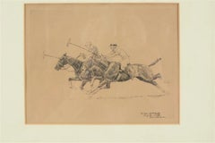 „Paul Brown 2 Polospieler, die sich auf dem Feld abzeichnen, Kaltnadelradierung