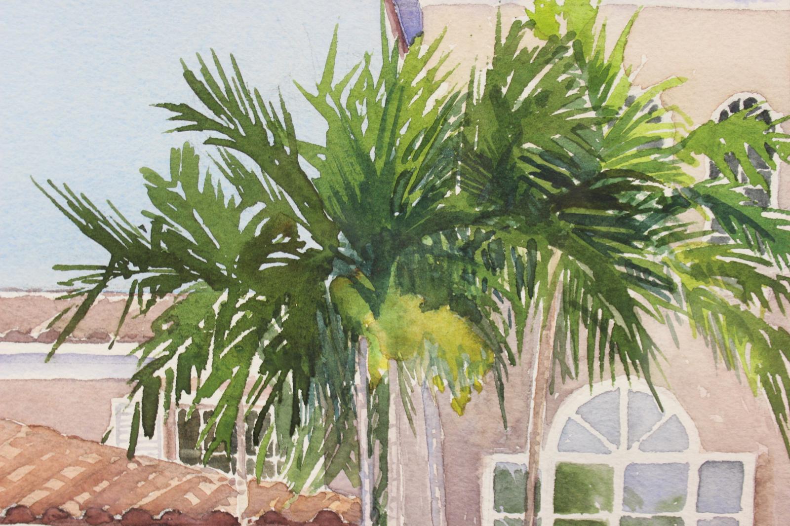 Stylish c1996 watercolour by A. Goyette

depicting a glam Palm Beach estate courtyard

Image Sz: 20 1/4