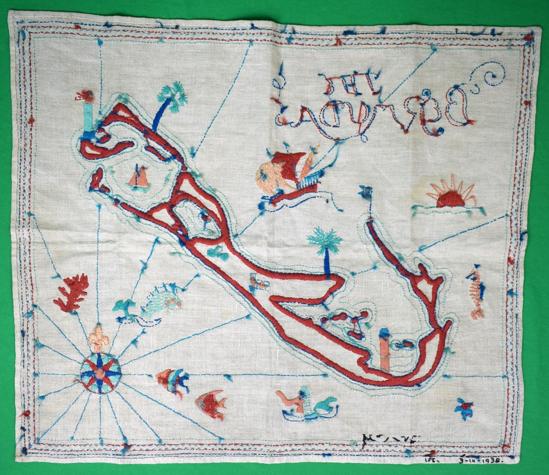 „Die Bermudas-Inselkarte von Hand genäht, um 1938“ im Angebot 7