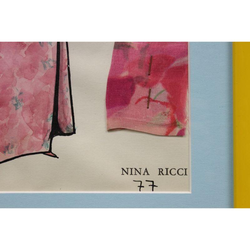 Original-Aquarell von Nina Ricci aus den 1960er Jahren mit beigefügtem Stoffmuster 

Herkunft: ein Nachlass in Beverly Hills, CA

Kunst Sz: 12 