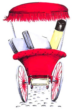 "Lanvin Paris Kutsche mit Parfüm c1950s Werbung Kunstwerk"