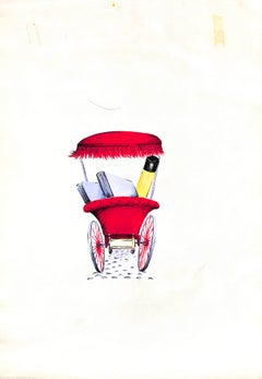 "Lanvin Paris Carriage w/ Perfume c1950s Advertising Artwork"