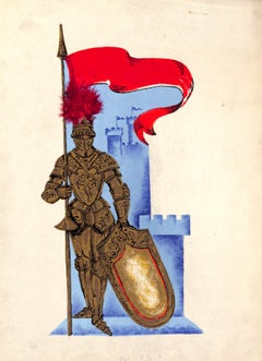 "Lanvin Paris Knight In Armor c1950s Advertising Watercolor Artwork"