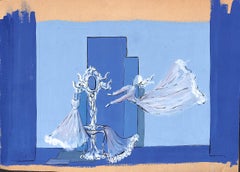 „Lanvin Paris Theatrical Stage Setting ca. 1950er Jahre Werbe-Aquarellkunstwerk