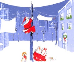 "Lanvin Paris Santa Climbing Pole w/ Dog c1950s Artwork"