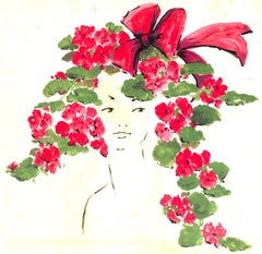 "Lanvin Paris Lady w/ Rose Headress c1950s Artwork"