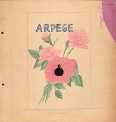 "Lanvin Paris Arpege Perfume w/ Pink Flower c1950s Artwork"