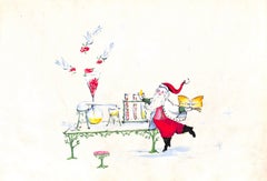 "Lanvin Paris Santa w/ Perfume Bottles c1950s Artwork"