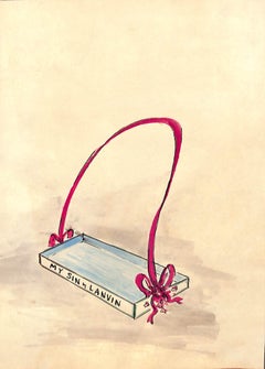 "Lanvin Paris My Sin Perfume Tray w/ Ribbon c1950s Advertising Artwork"