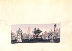 "Lanvin Paris Arpege/ My Sin Perfume Evening Boulevard Scene c1950s Artwork"