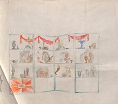 "Lanvin Paris 4-Panel Vignette Screen c1950s Artwork"