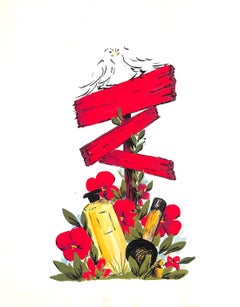 "Lanvin Paris Two Doves w/ Perfume Bottles c1950s Artwork"