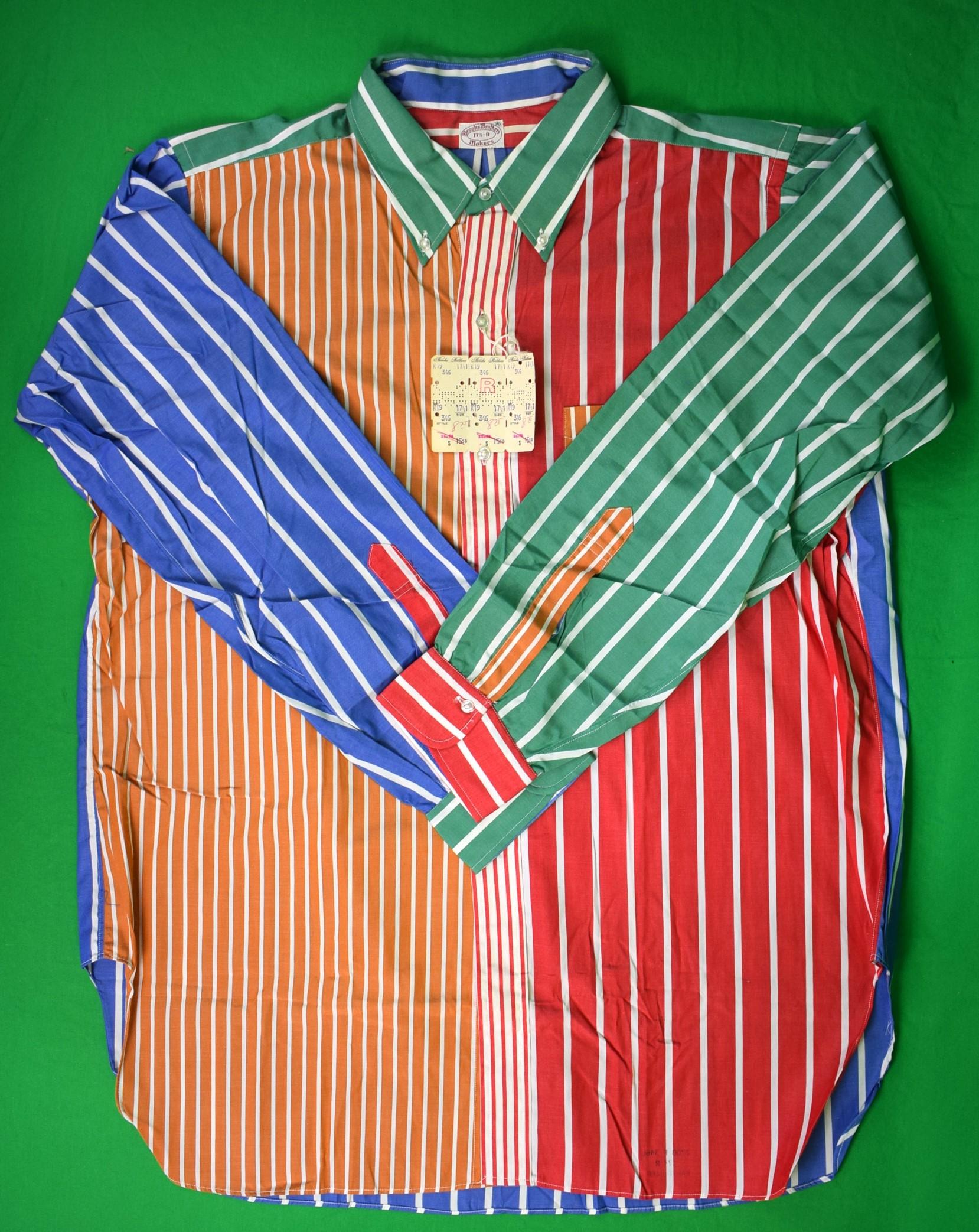 Brooks Brothers Fun Multi Stripe B/D Broadcloth L/S c1970s Sport Shirt Sz 17 1/2 For Sale 2
