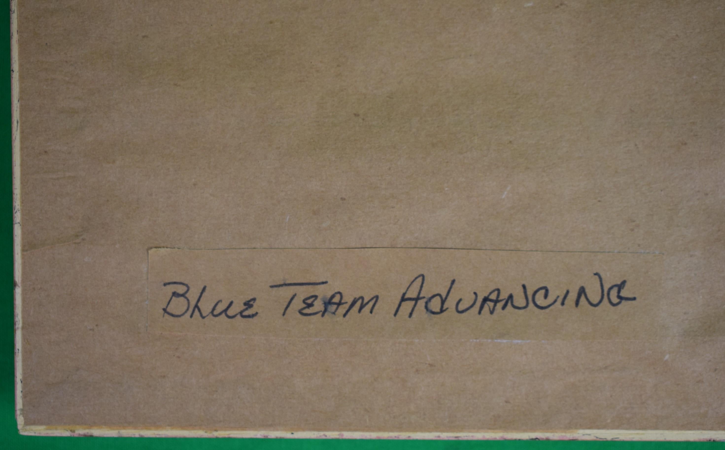 Blue Team Advancing Original Polo c1997 Watercolour by Williamson Douglas (1942- For Sale 2