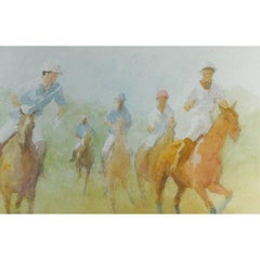 Blue Team Advancing Original Polo c1997 Watercolour by Williamson Douglas (1942-