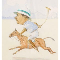 "Spraggon" Polo Player c1913 Watercolour by Wil Mots