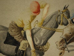 Two Charging Polo Players c1940s Watercolour by L. Lewis