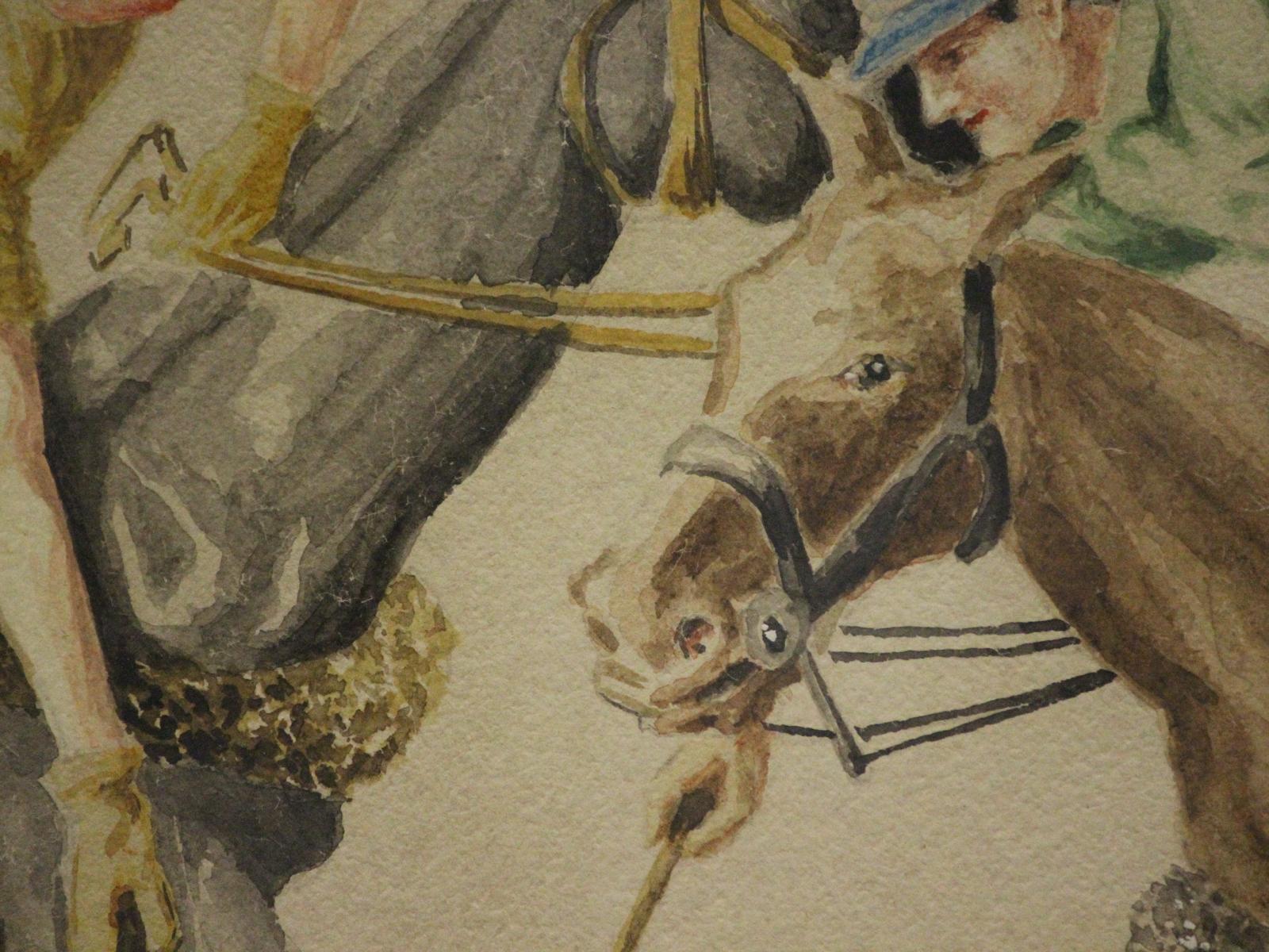 Two Charging Polo Players c1940s Watercolour by L. Lewis For Sale 5