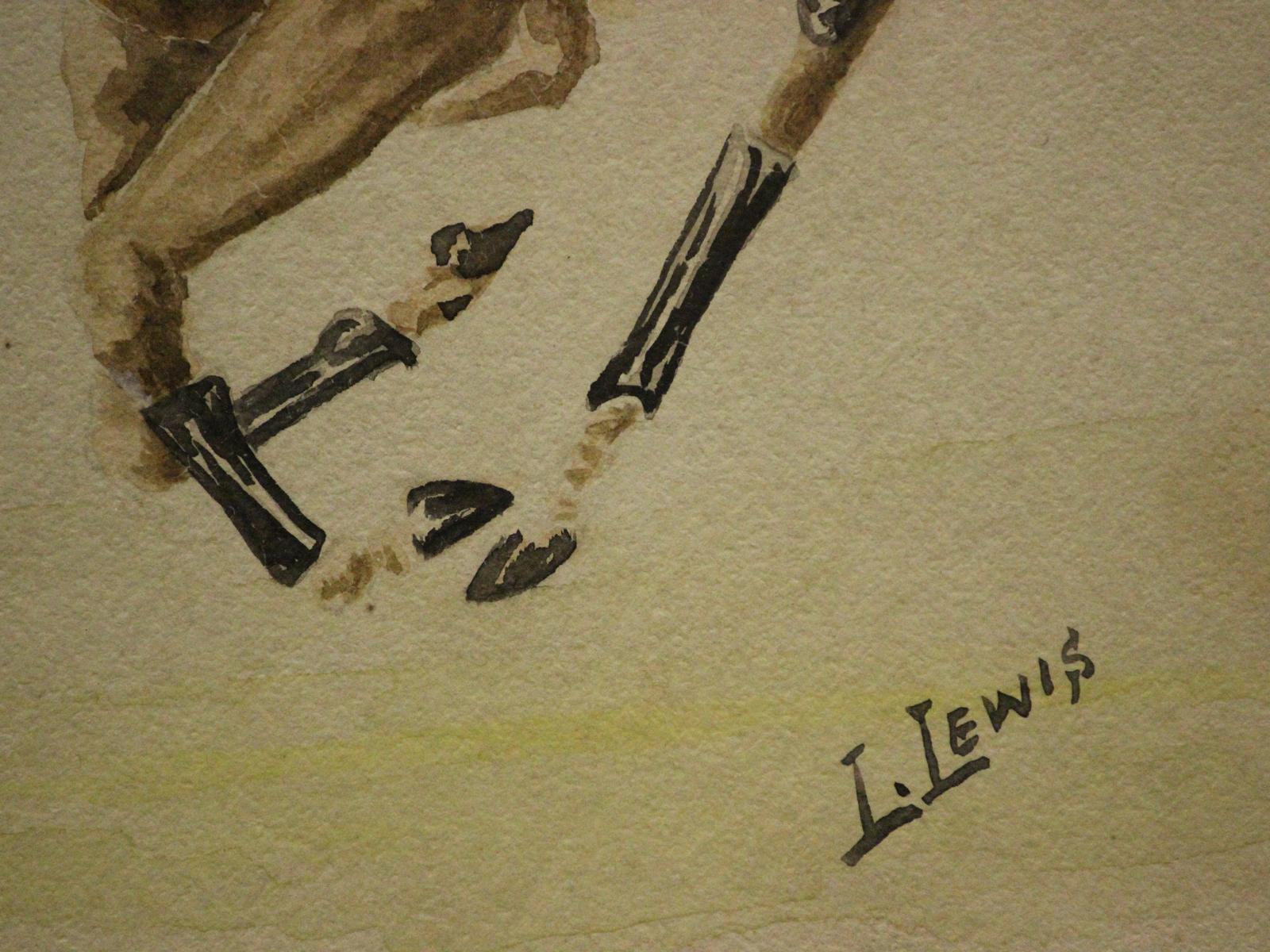 Two Charging Polo Players c1940s Watercolour by L. Lewis For Sale 3