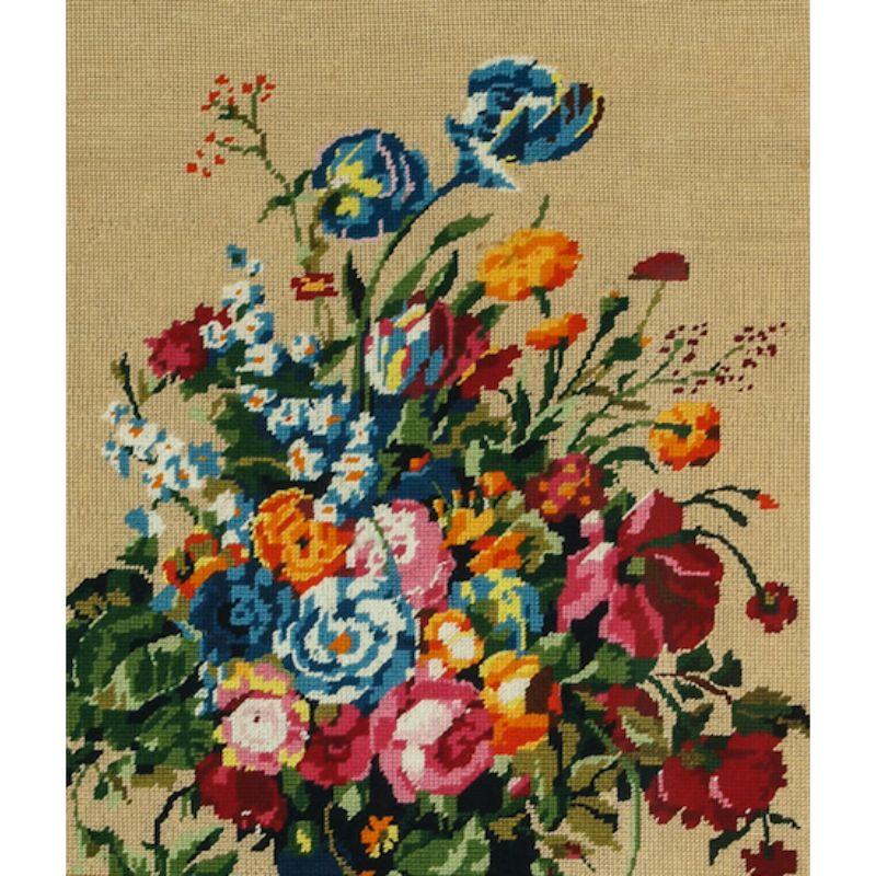 Colourful needlepoint floral bouquet
in a lovely gilt frame w/ French blue inlay

c1960s

Art Sz: 25