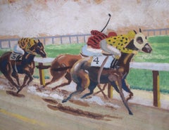 "Horse Race Field of Seven Rounding The Turn" Watercolor