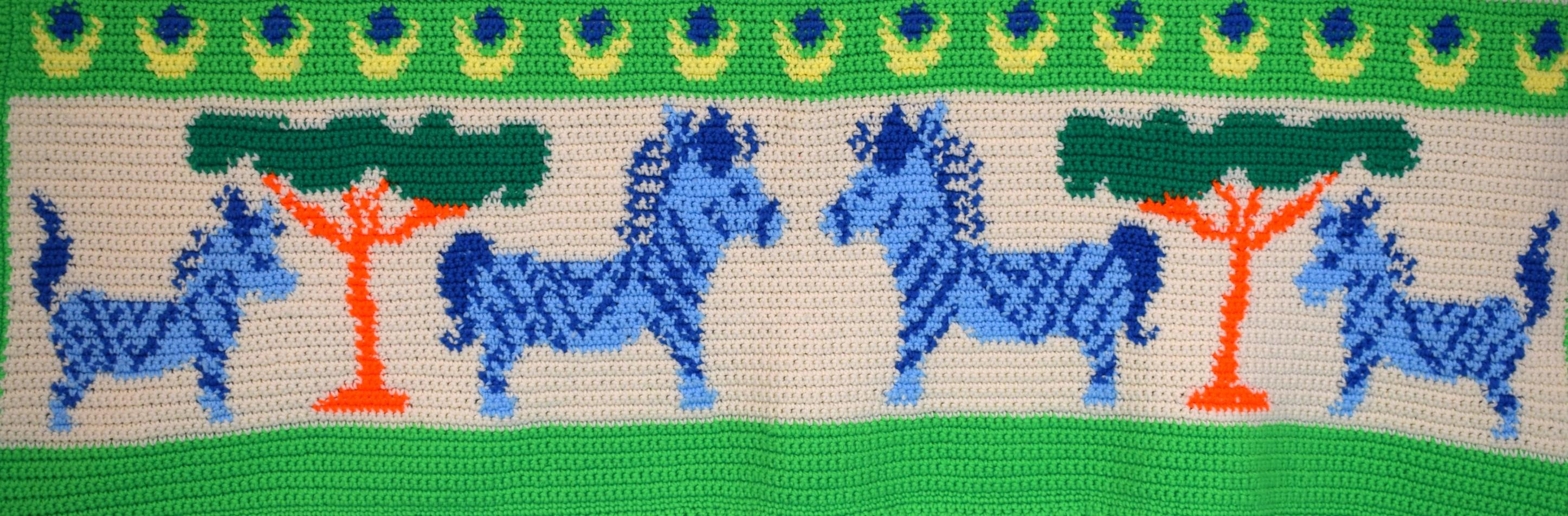 Hand-Crochet 4-Panel Blanket/ Tapestry w/ a Tropical Parade of Exotic Animals For Sale 2