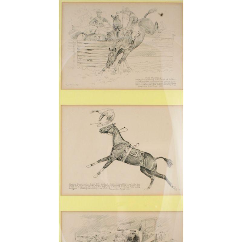 Rare original trio of drawings by Paul Desmond Brown (1893-1958) depicting: Virginia Gold Cup 1931/ Llangollen Farms 1932/ & National Horse Show 1932

Art Sz: 27 1/2