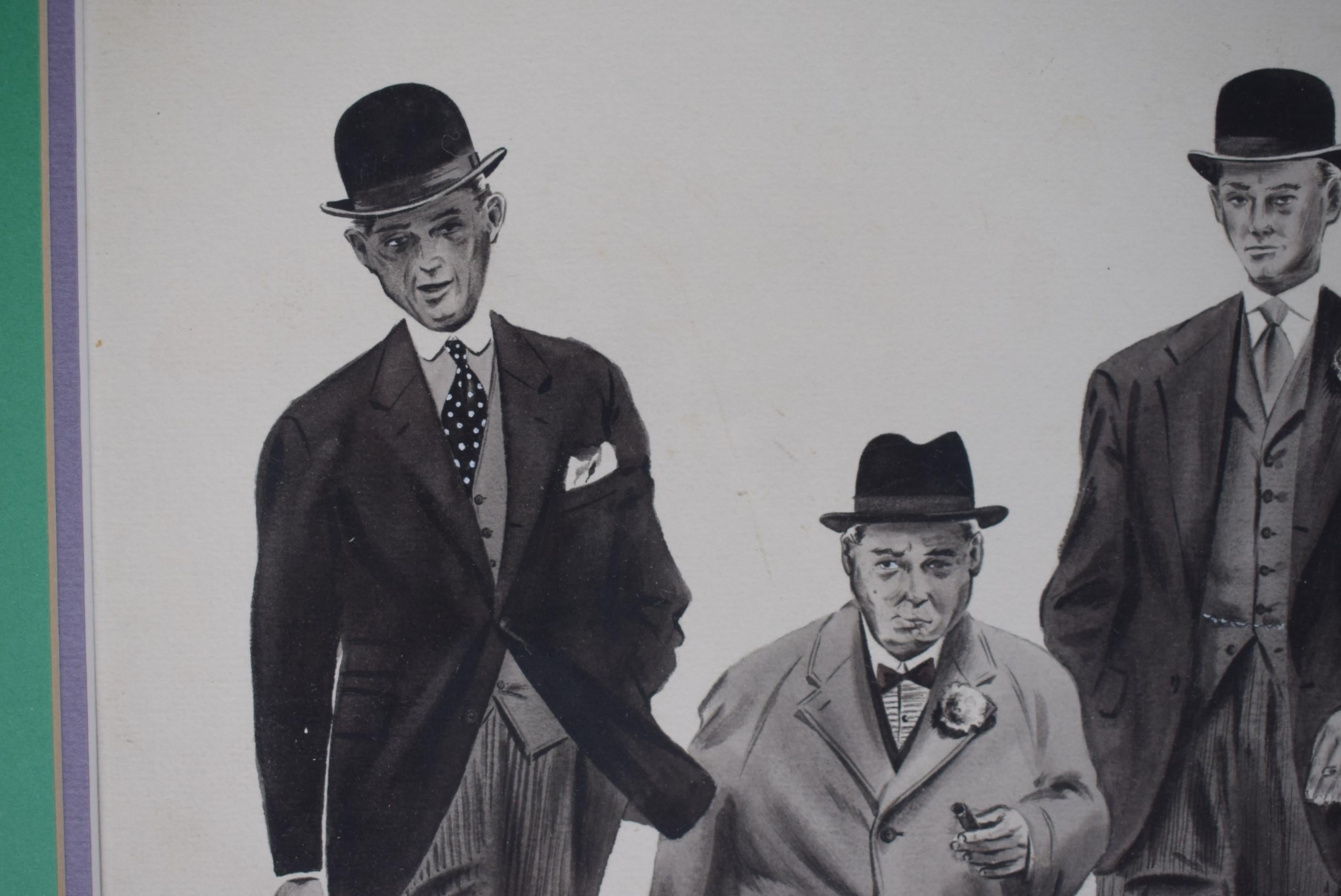 Classic pen & ink depicting three nattily attired London gents c1930s

Art Sz: 13