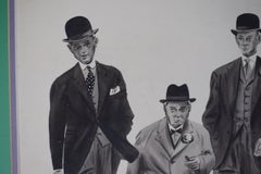 Three Gents Strolling Pen & Ink Drawing