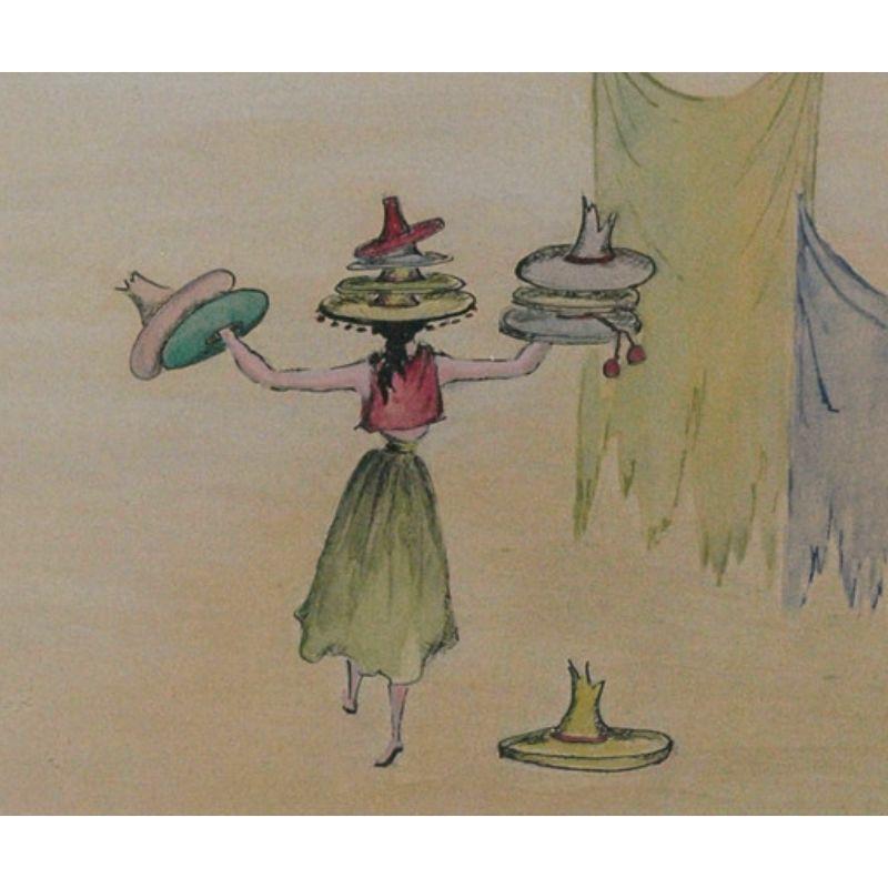 Original Lanvin of Paris advert c1950s colourful artwork by Alexander Warren Montel (1921-2002) depicting a lady carrying straw hats

Art Sz: 10