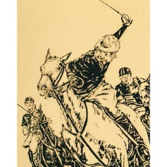 "Three Polo Players" c1930s Eglomise by Paul Desmond Brown