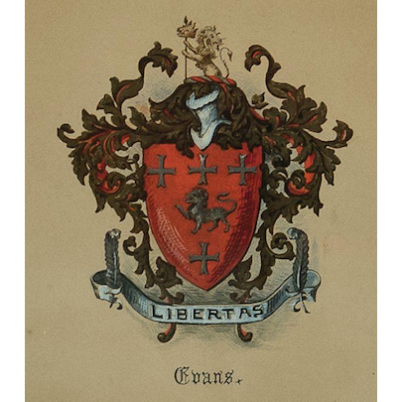 Evans Family Libertas coat-of-arms in watercolor w/ gouache highlights

Art Sz: 10 1/2