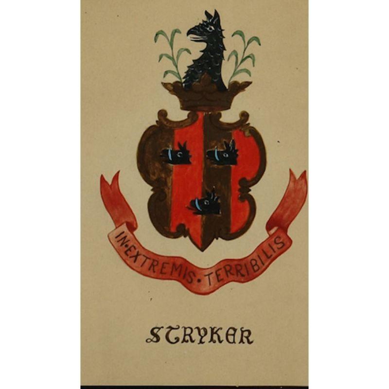 Classic armorial Stryker coat-of-arms in watercolour & gouache w/ eglomise mat

Art Sz: 9 3/4
