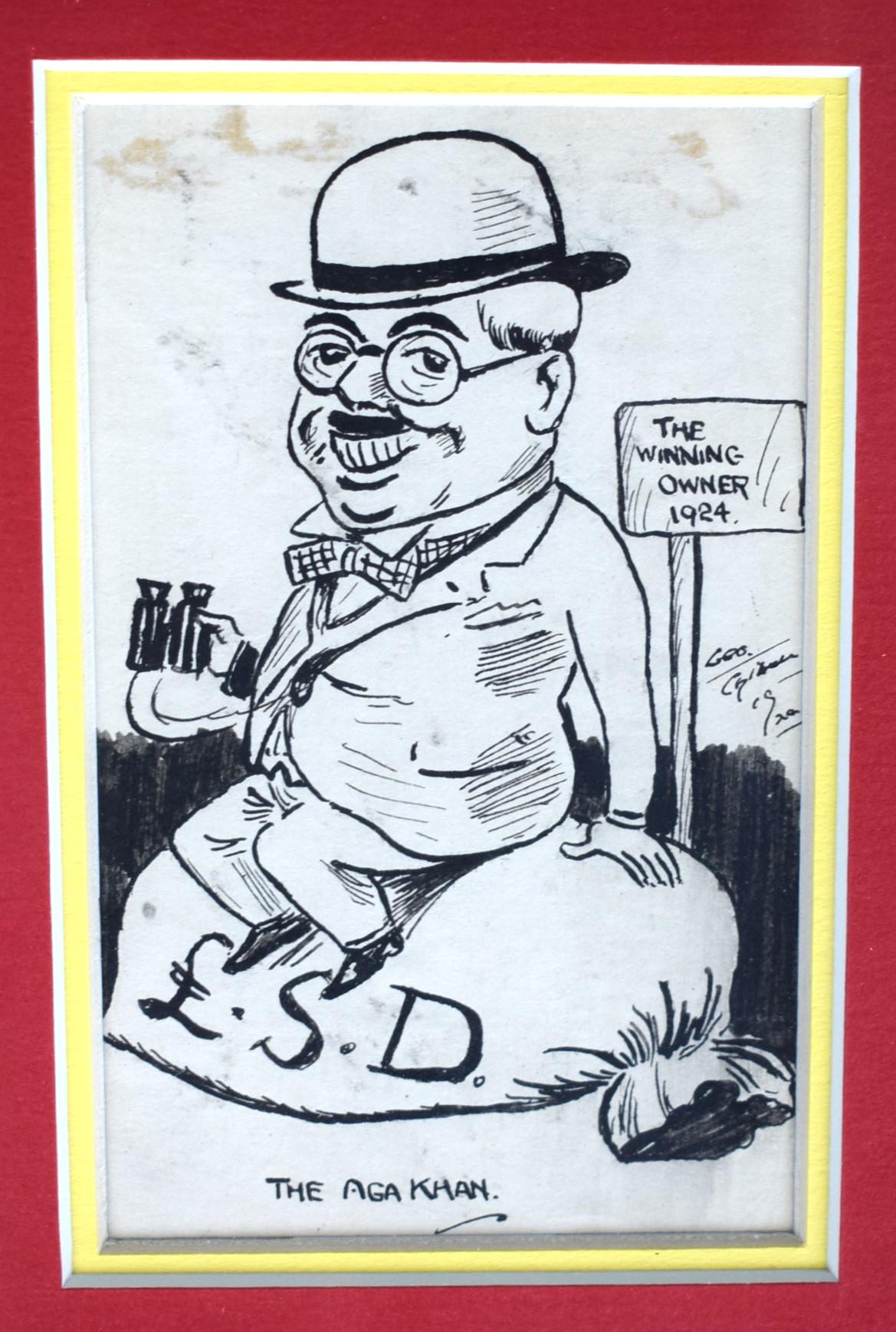 « The Aga Khan & Gordon Richards », c1924, dessin à la plume et à l'encre en vente 1