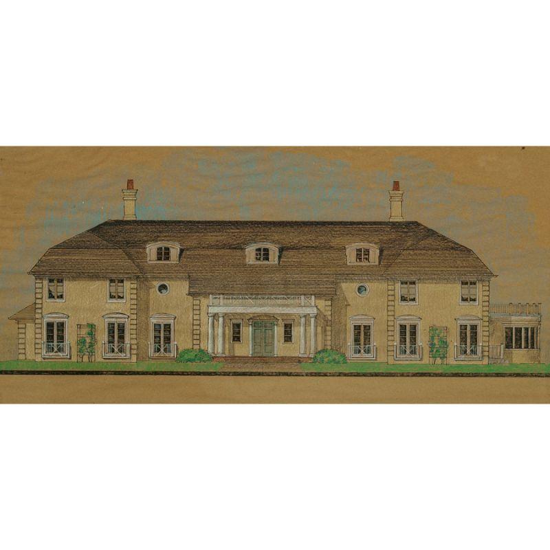 Stylish architectural pastel rendering by Lawrence H. Randolph AIA c1998 for the Johanson mansion in Southampton, LI

Art Sz: 22