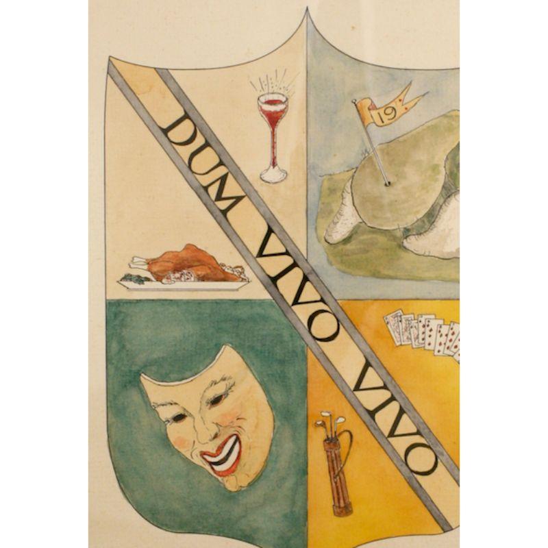 Watercolour depicting a coat-of-arms w/ playing cards, golf bag, & fine food & drink

c1950s

Art Sz: 10 3/4