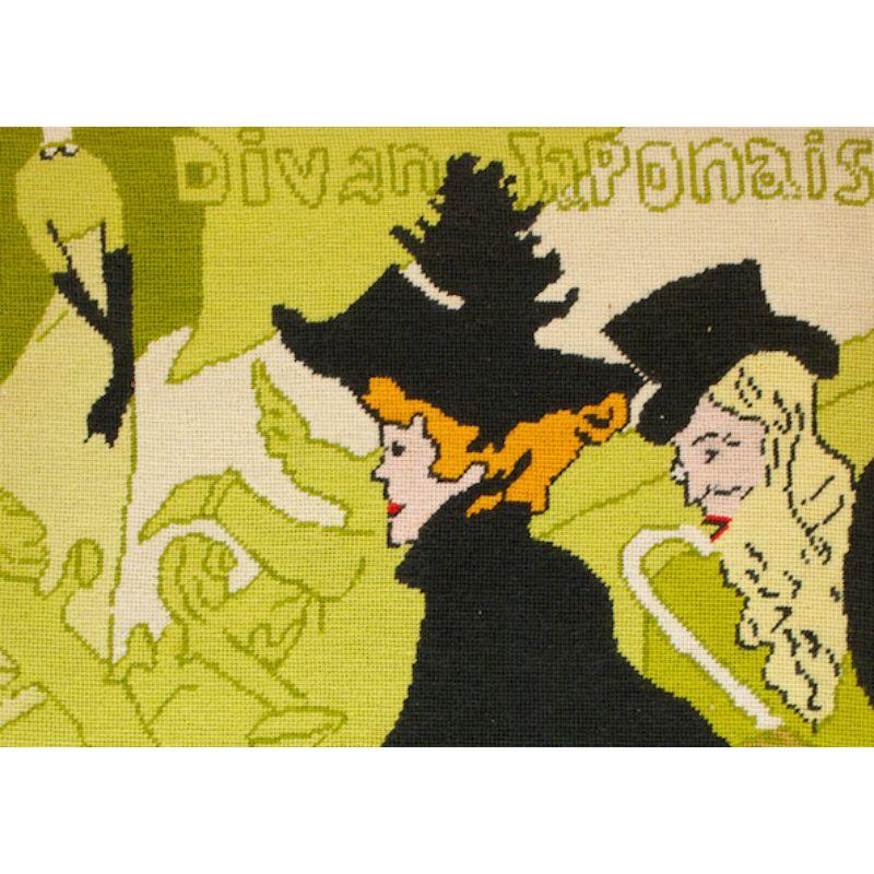 Needlepoint panel for the Henri de Toulouse-Lautrec Divan Japonais poster for the cabaret by Ed Fournier directeur

Art Sz: 24