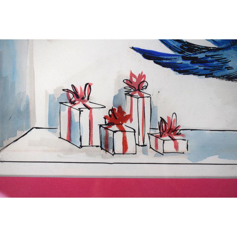 „Lanvin of Paris Love Birds“, Aquarell, ca. 1950er Jahre im Angebot 2