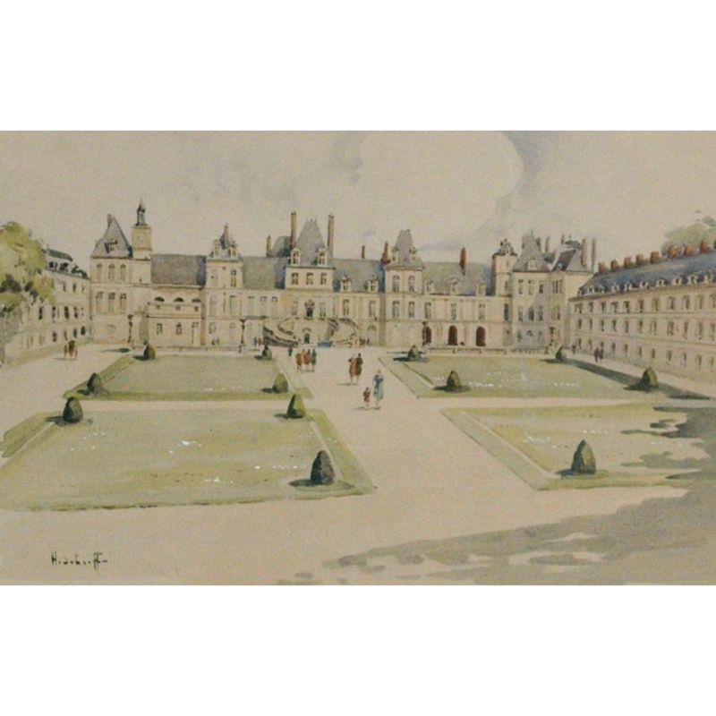 Elegantes Aquarell, das die Gärten eines französischen Palais darstellt

Kunst Sz: 8 