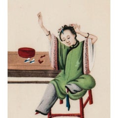 "Chinois Lady In Jade Robe" c1930s Gouache