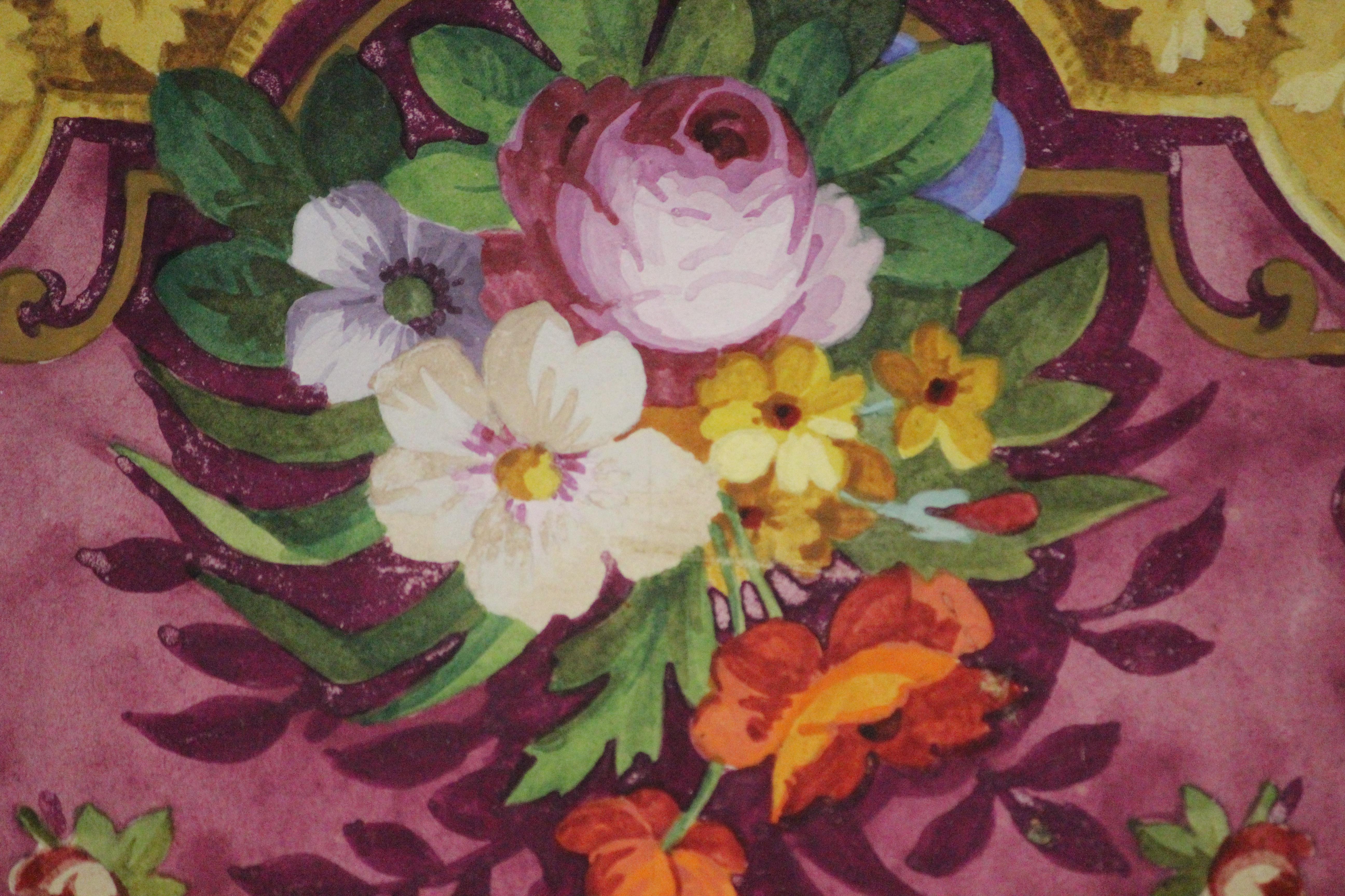 Aubusson Floral Tapestry Gouache For Sale 1