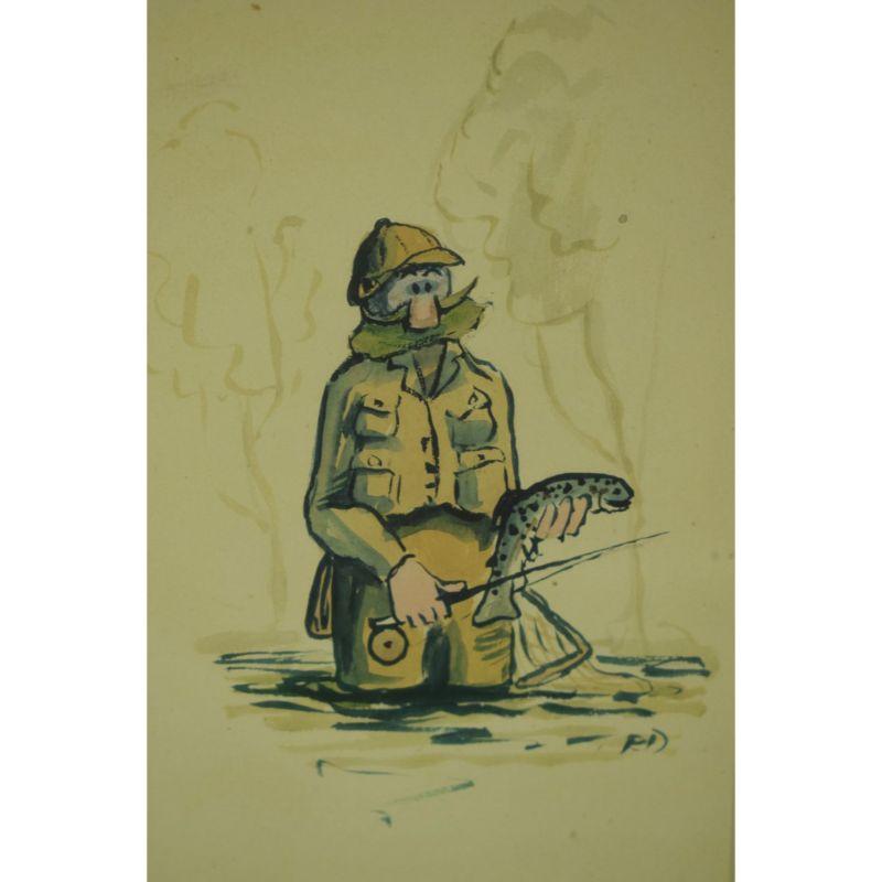 Fly Fisherman w/ Trout In Hand For Sale 2