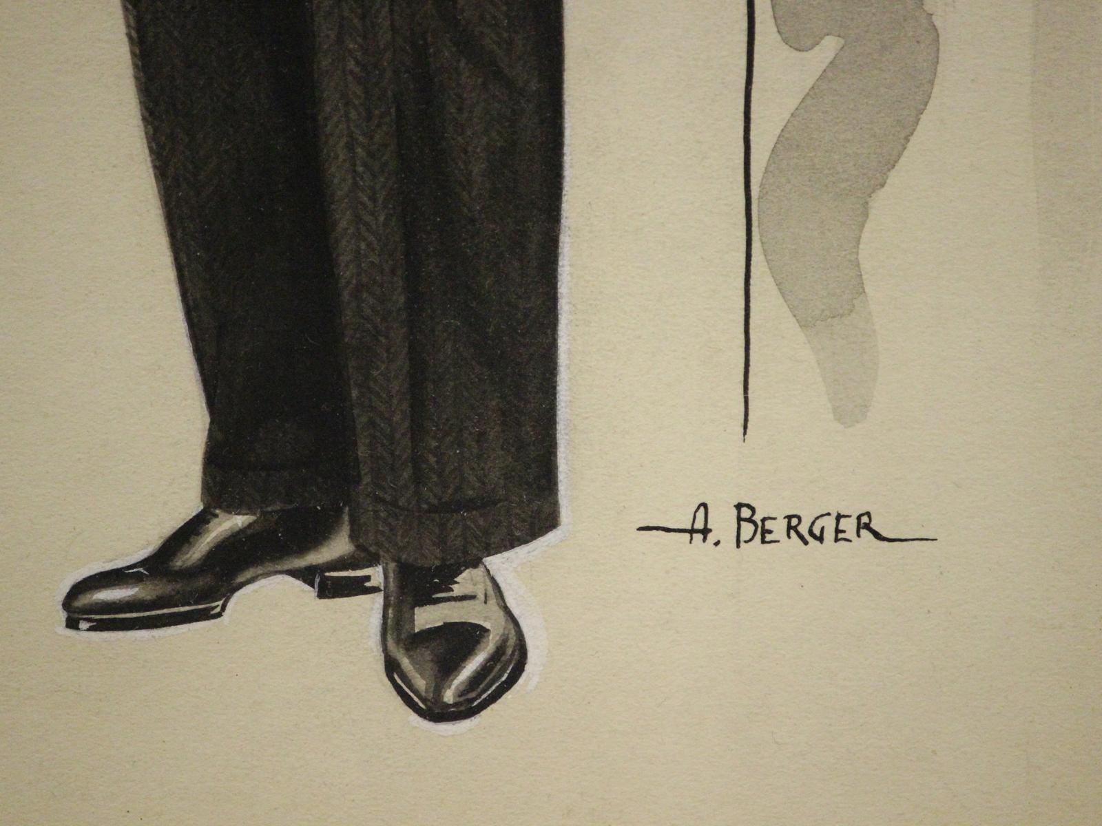 Dapper Gent 1938 Watercolour by Alex Berger For Sale 3