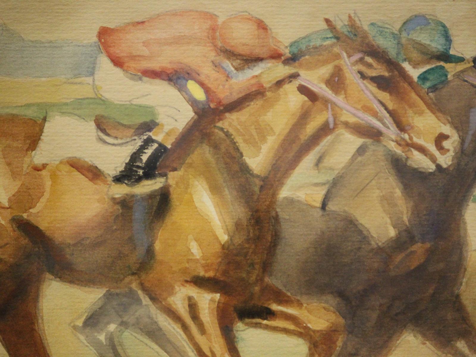 „Two Racehorses“ Aquarell von Lockridge im Angebot 1